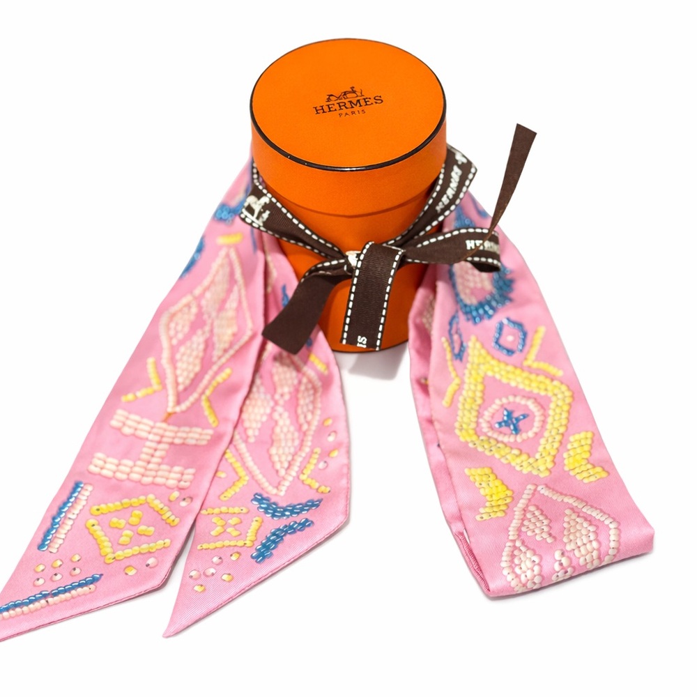 Hermes Women’s Pink Twilly Bandeux Headband Silk Scarf
